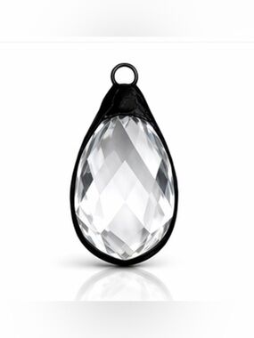 Large Faceted Crystal Teardrop Pendant | Black Soldered Setting, Statement Charm